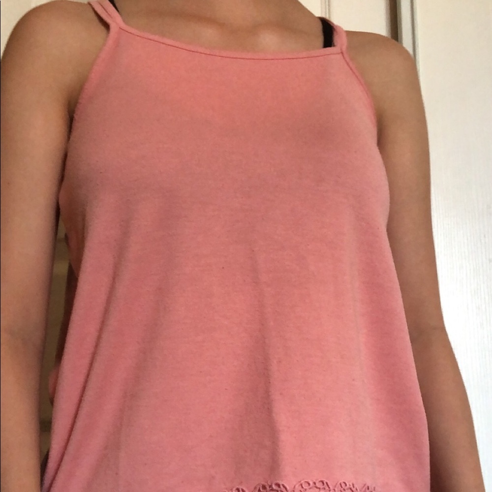 Blush pink spaghetti strap top with lace